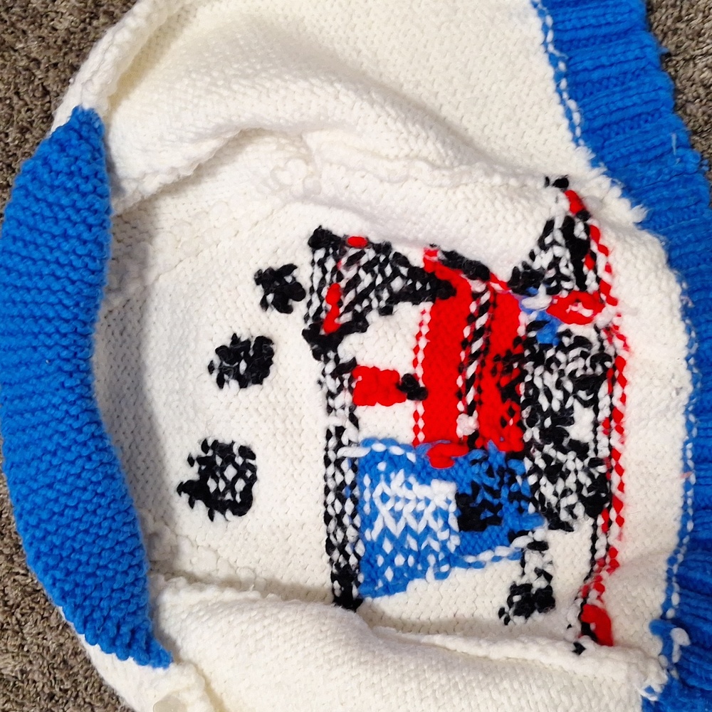 Vintage knit long-sleeve button-down sweater - 2T / 3T - white blue train - Picture 6 of 6
